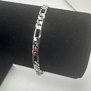 925 Sterling Silver Figaro Link Bracelet 7.5 Inch 5mm Italy Made Mens Womens